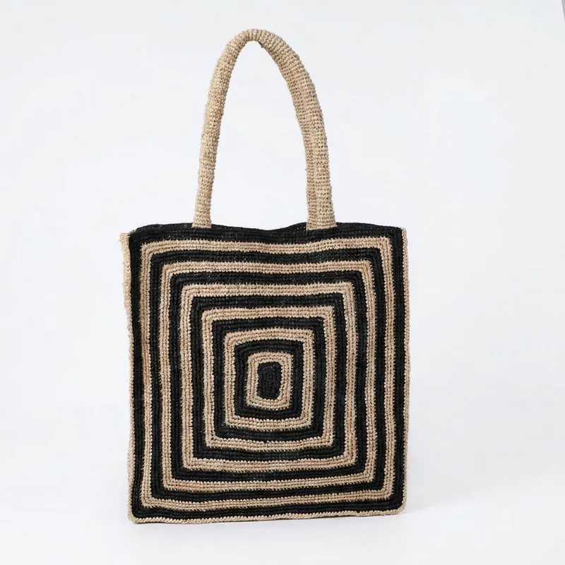 Travel Accessories And Bags - Striped raffia woven straw bag luxury