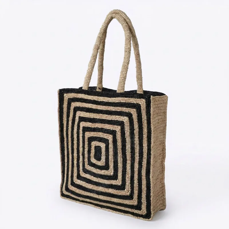 Striped raffia woven straw bag – Travel Accessories And Bags recenzja i cena