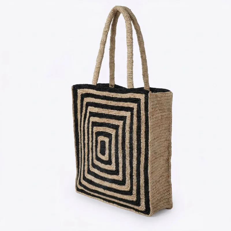 Striped raffia woven straw bag – Travel Accessories And Bags recenzja i cena