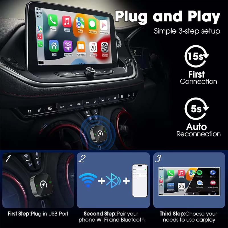 2-in-1 Wireless CarPlay Adapte – Travel Plug Type C recenzja i cena