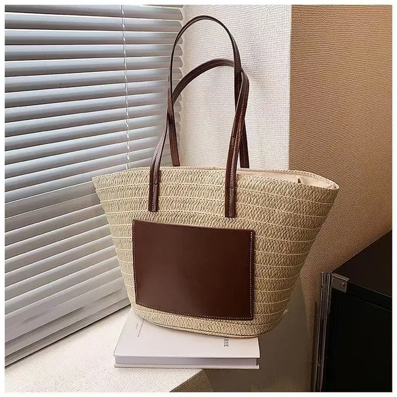 Straw hand-woven tote bag larg – Travel Accessories And Bags recenzja i cena
