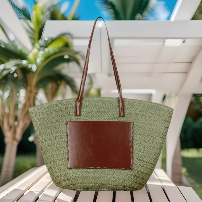Straw hand-woven tote bag larg – Travel Accessories And Bags recenzja i cena
