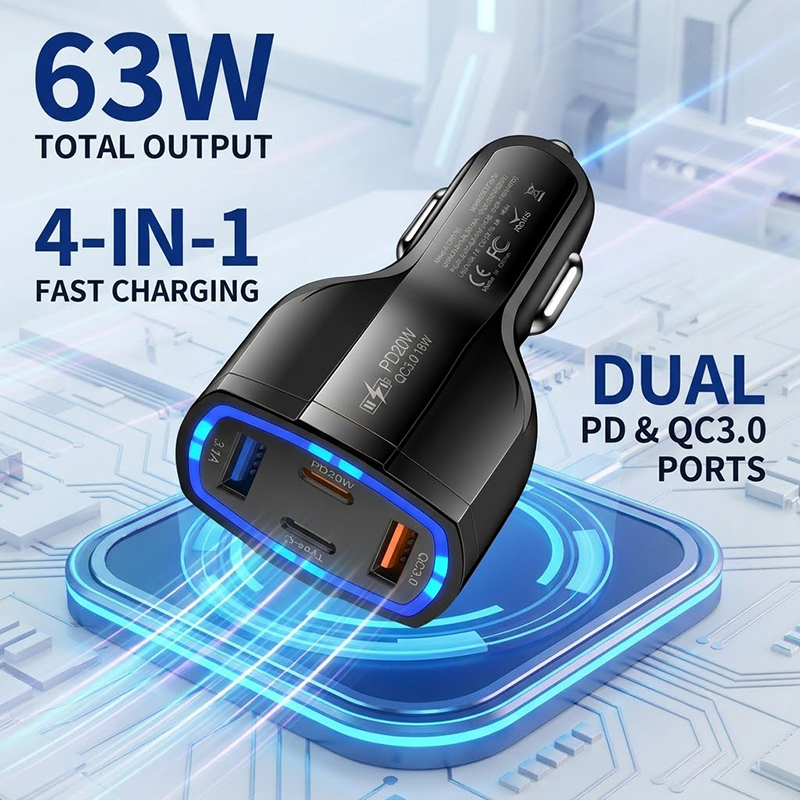 Multi Port 63W Car Charger Fas – Travel Plug Type C recenzja i cena