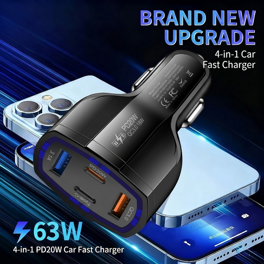 Multi Port 63W Car Charger Fas – Travel Plug Type C recenzja i cena
